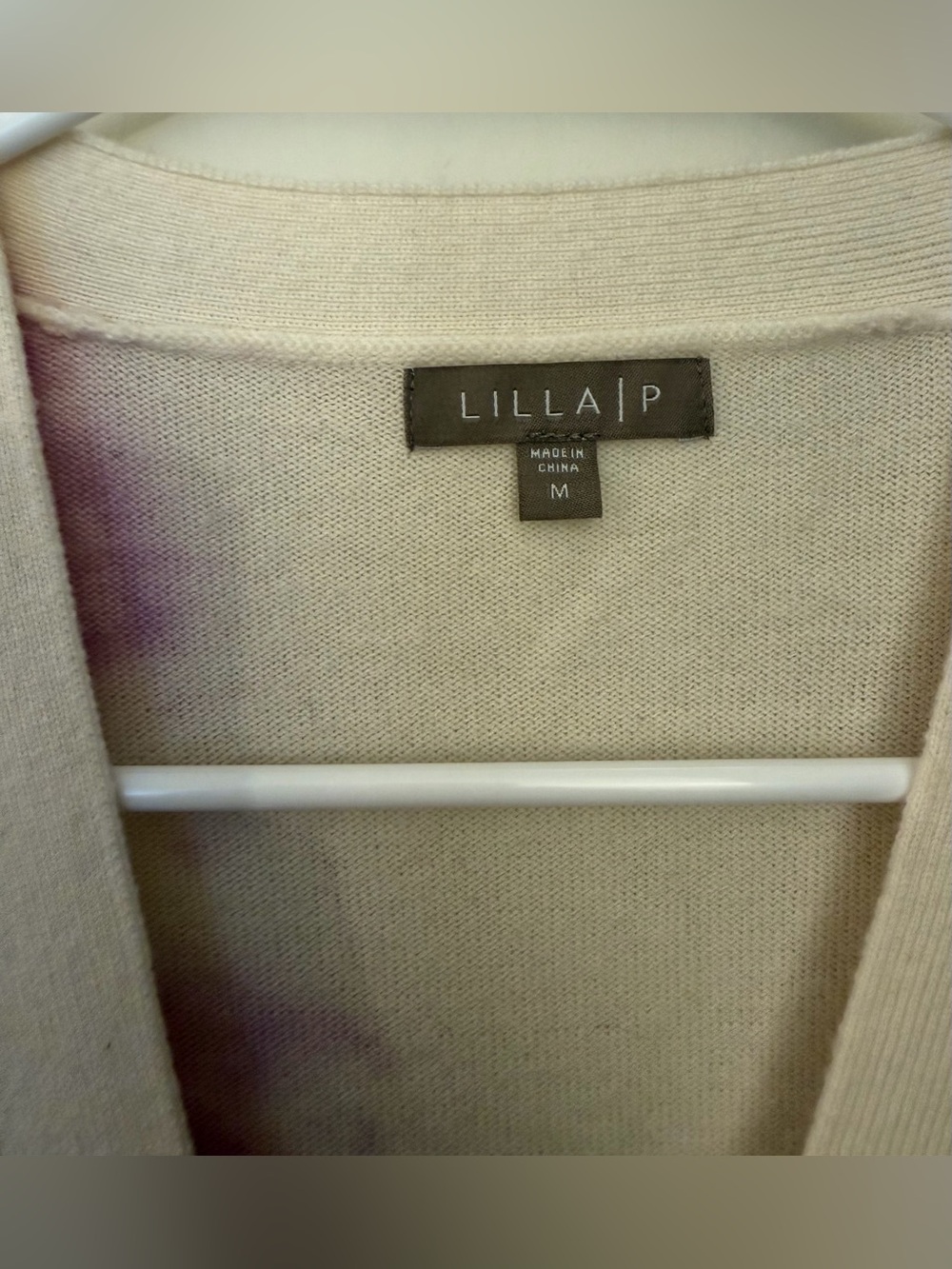 Lilla P Wool Cashmere Tie Dye Cardigan, Ivory/Rust/Purple, Size M - Picture 5 of 12